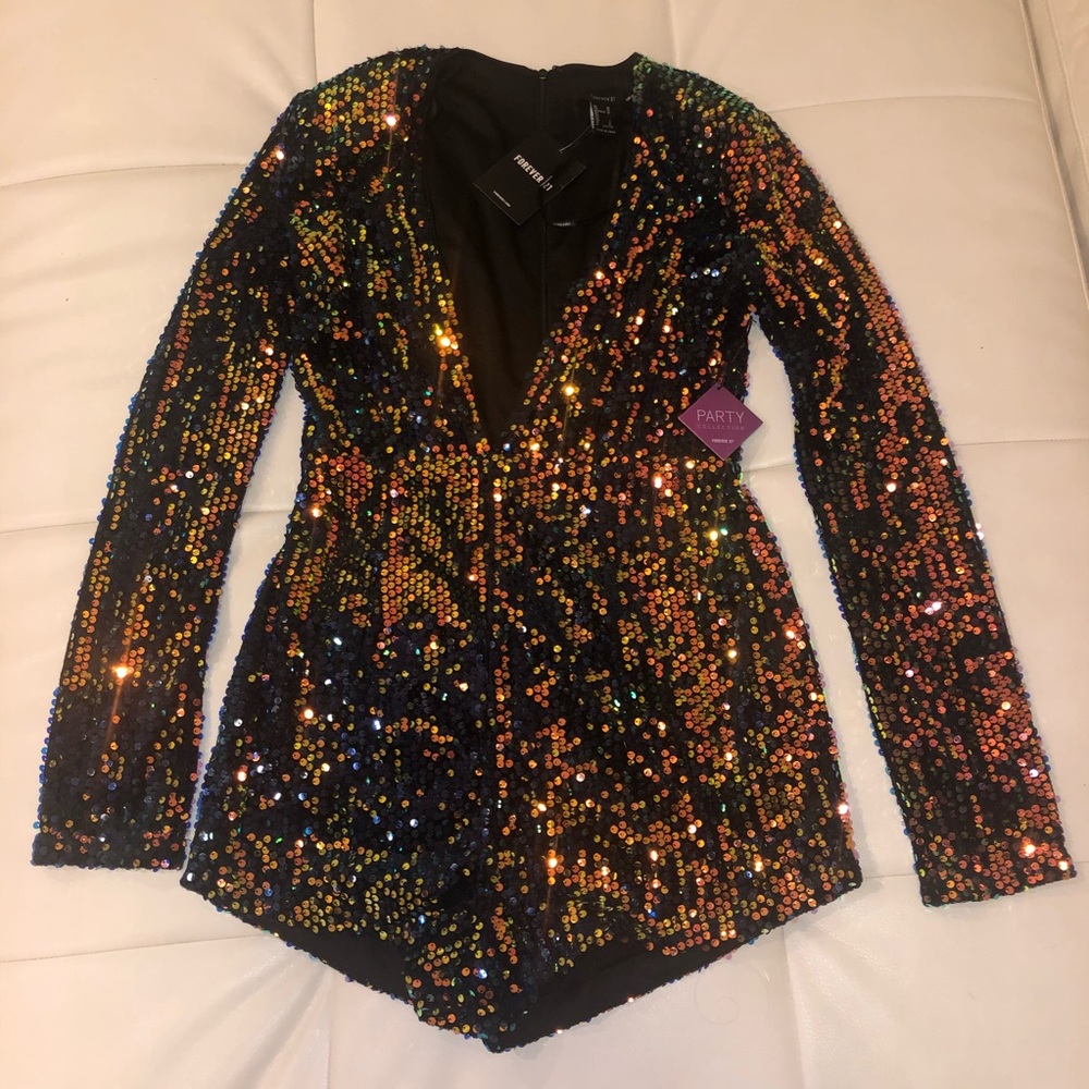 Forever 21 sequin jumpsuit multi color M